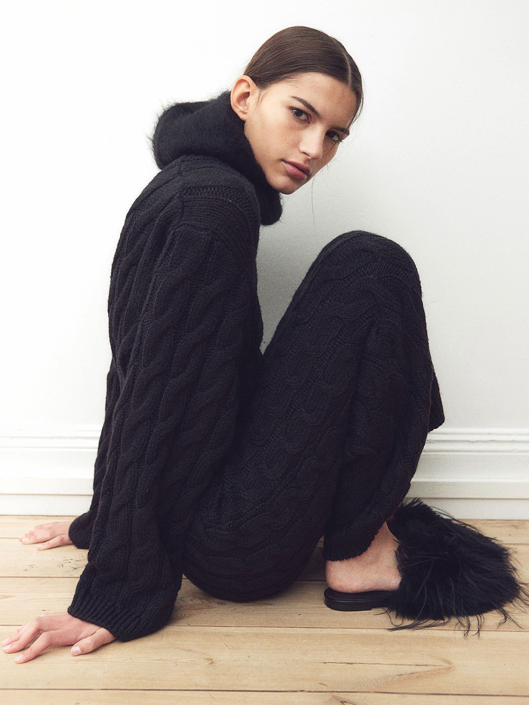 

H&M Cable-Knit Midi Dress, Black