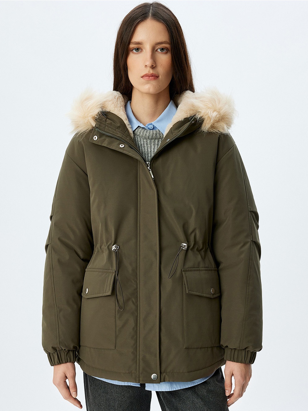 

Koton Single-Breasted Overcoats, Khaki