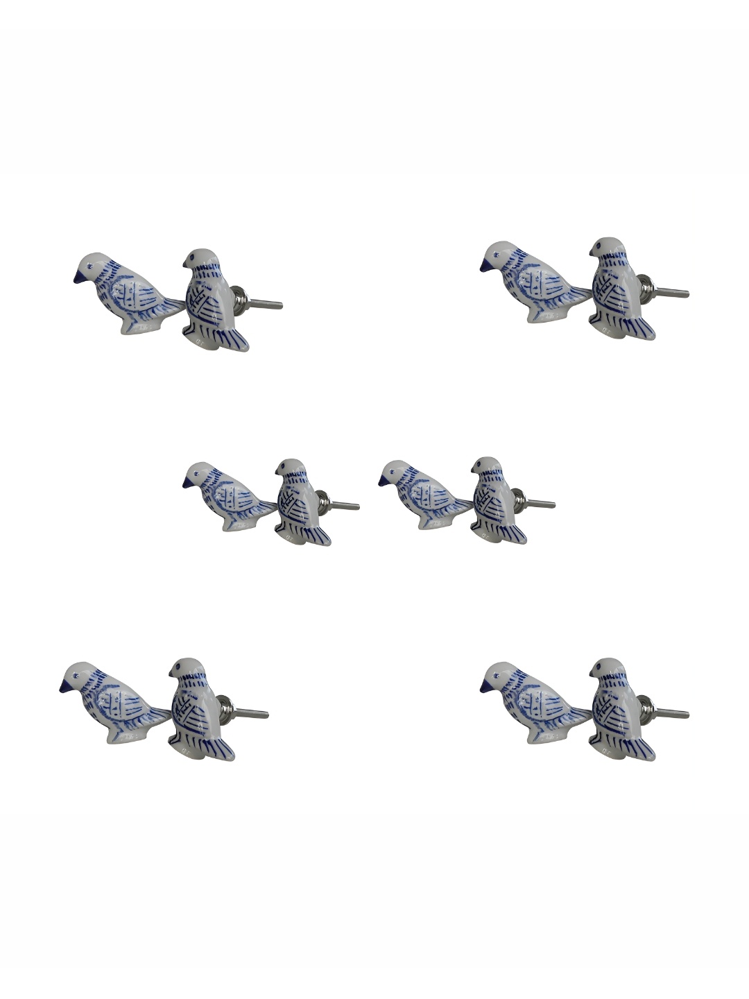 

Indianshelf 6Pcs Blue & White Textured Ceramic Feather Bird Knobs