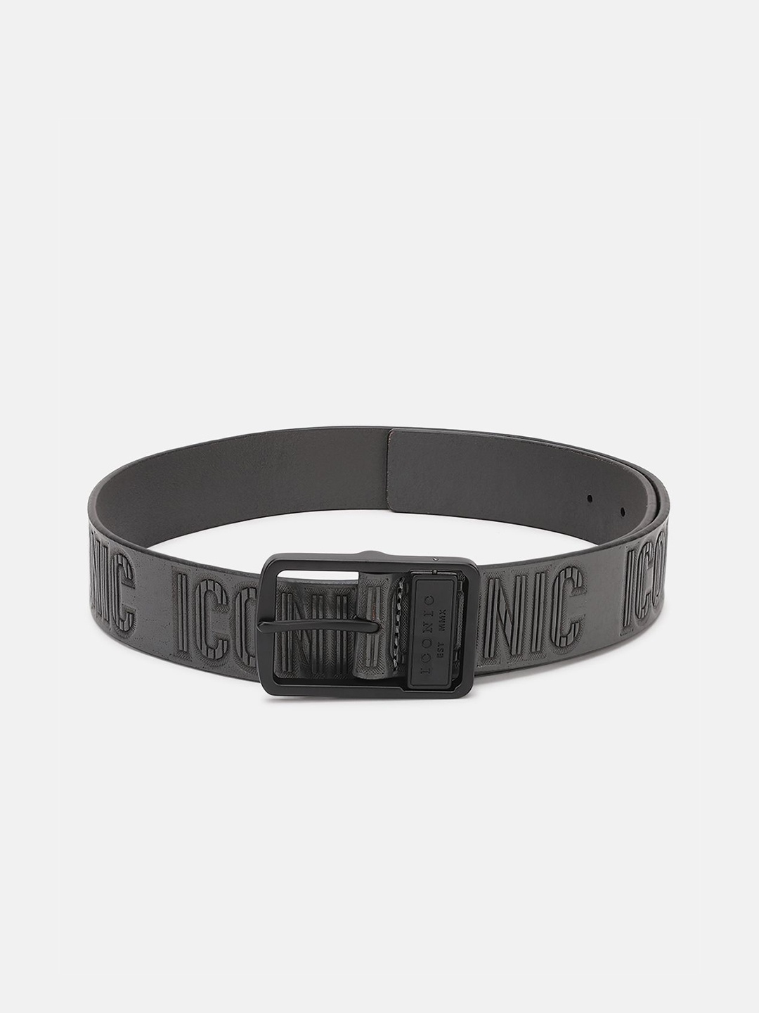 

Iconic Men Textured Leather Belt, Grey