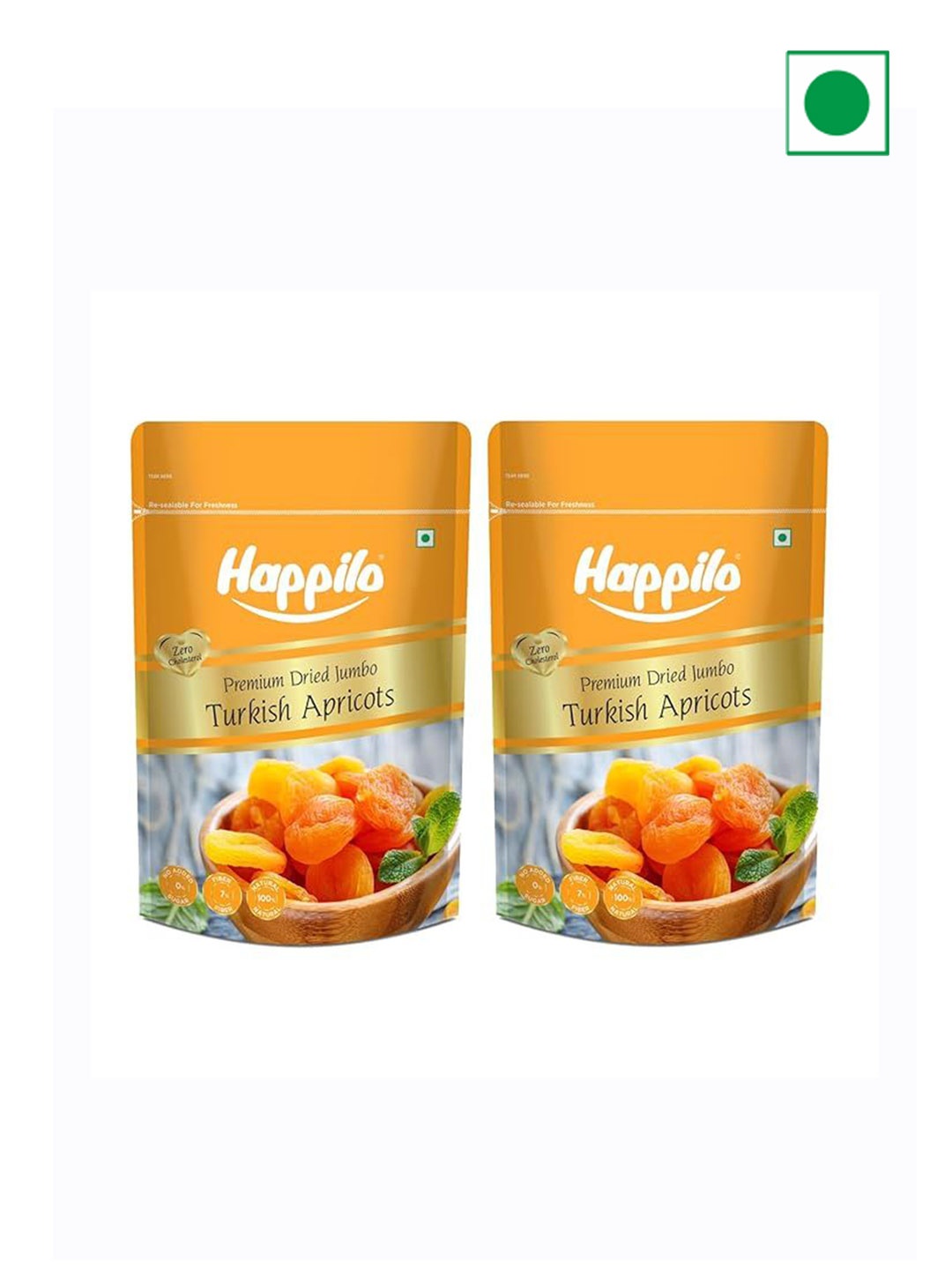 

Happilo Pack of 2 Premium Dried Turkish Apricots - 200 g Each, Yellow