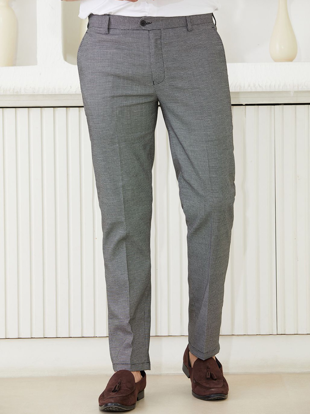 

MR BUTTON Men Checked Tailored Trousers, Black