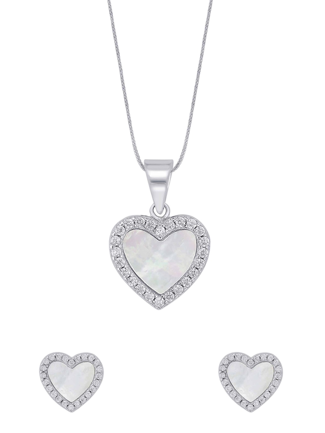 

Nipura 925 Sterling Silver Rhodium-Plated CZ Studded Pendant and Earrings