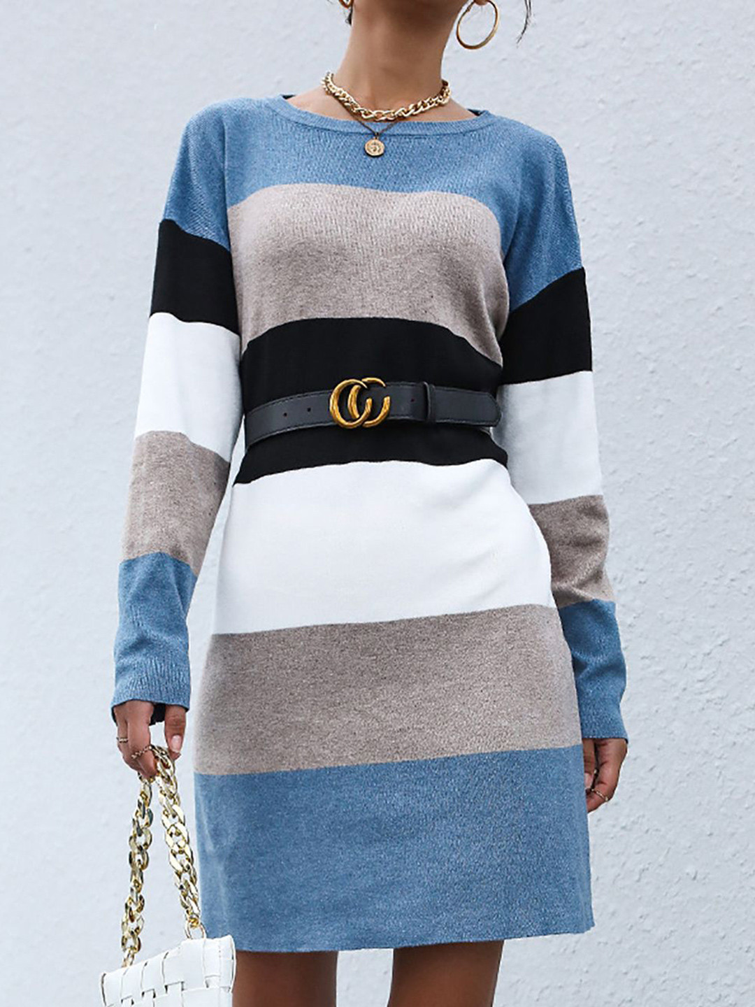 

StyleCast x Revolte Colourblocked Georgette Bodycon Dress, Blue
