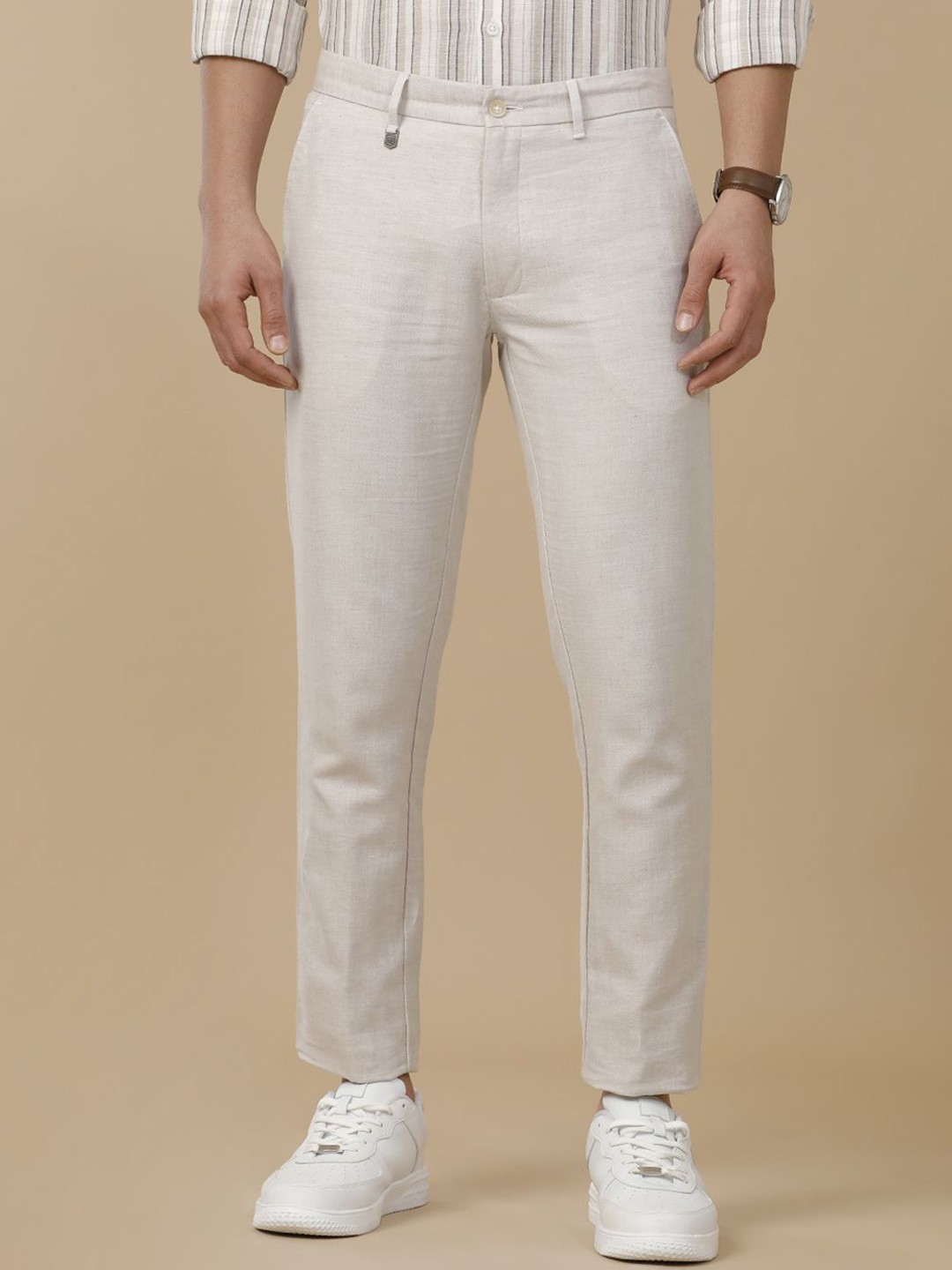 

Linen Club Men Contemporary Fit Linen Trousers, Beige