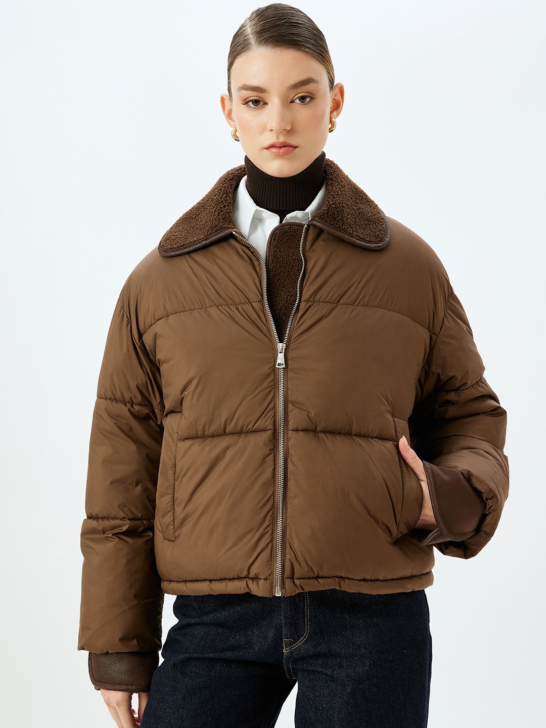 

Koton Women Longline Puffer Jacket, Brown