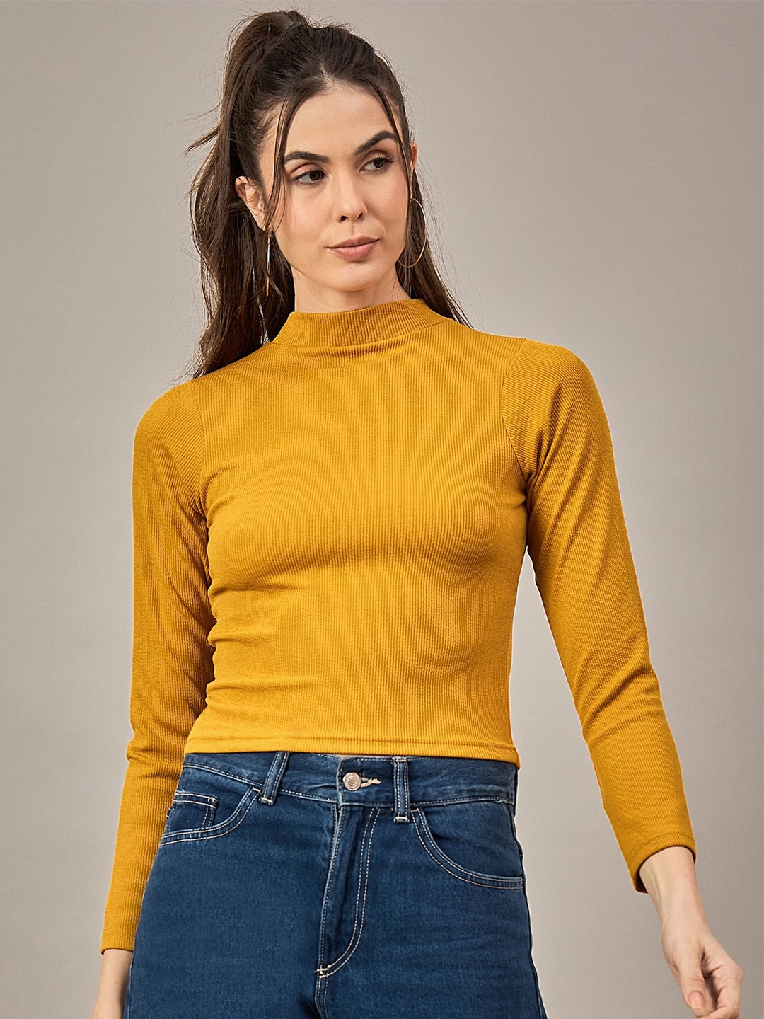 

The Roadster Lifestyle Co Women's High Neck Crop Top, Mustard