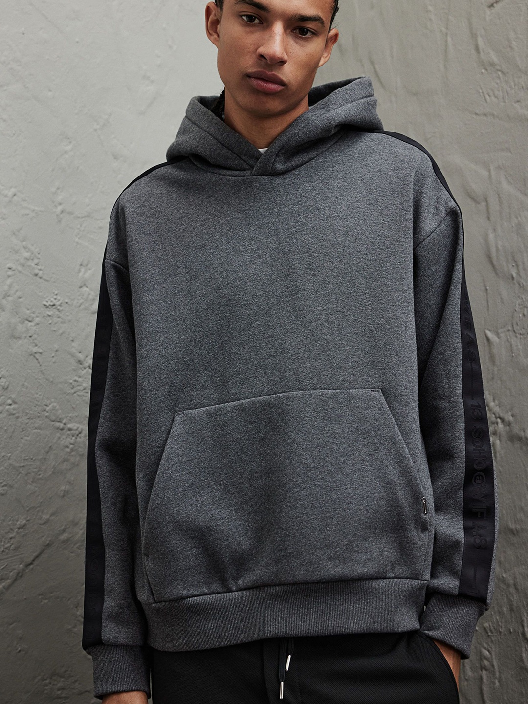 

H&M Loose Fit Hoodie With Side Stripes, Grey