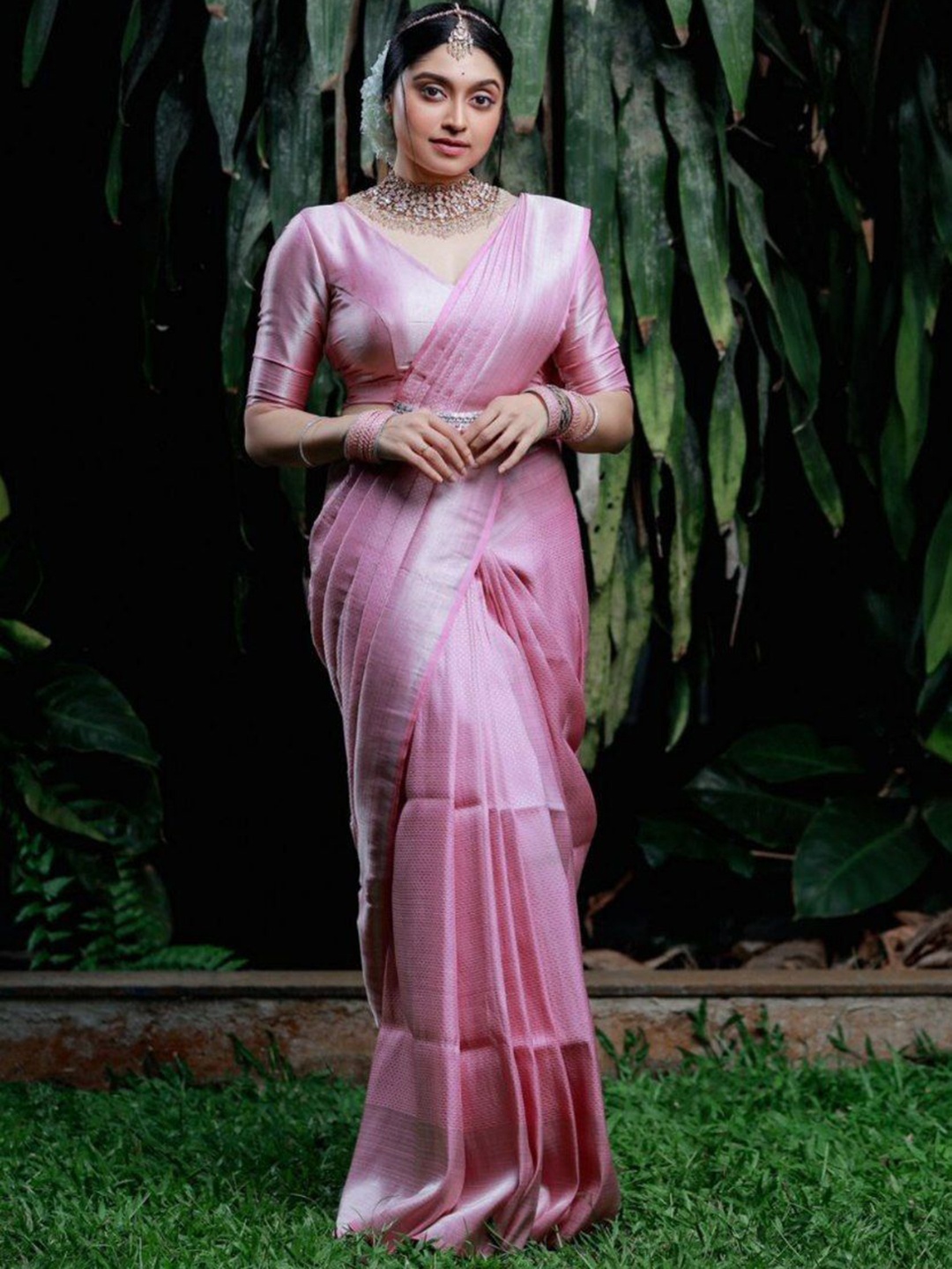 

Areca Designer Woven Design Zari Pure Silk Banarasi Saree, Pink