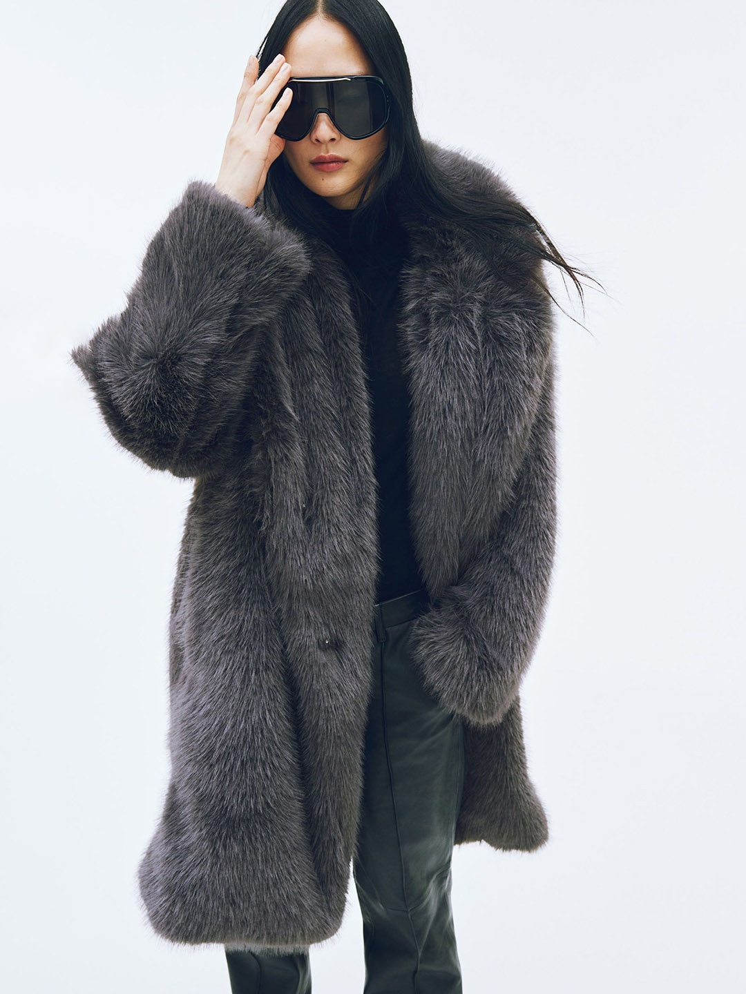 

H&M Single Breasted Fluffy Coat, Grey