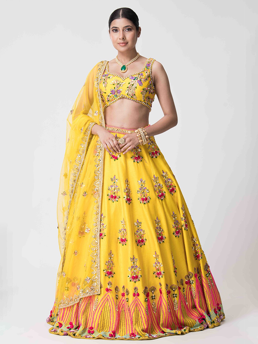 

The Front Row Embellished Beads and Stones Ready to Wear Lehenga & Blouse With Dupatta, Yellow