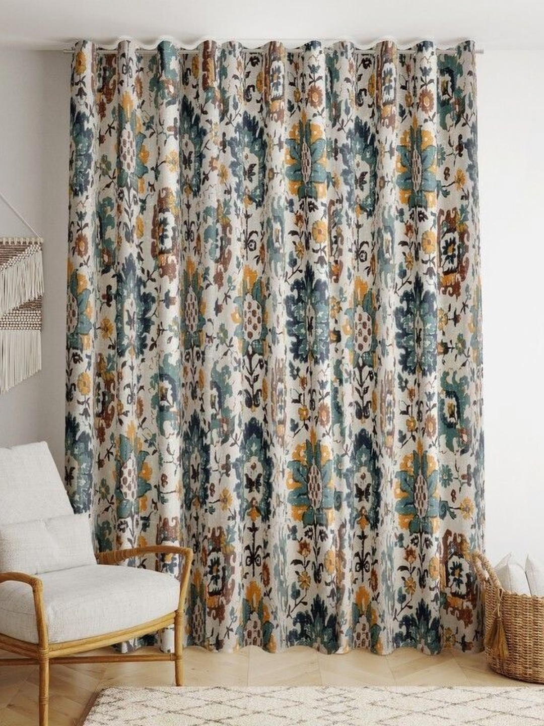 

BILBERRY Furnishing by preeti grover 1PC Cream-Coloured & Blue Floral Window Curtain