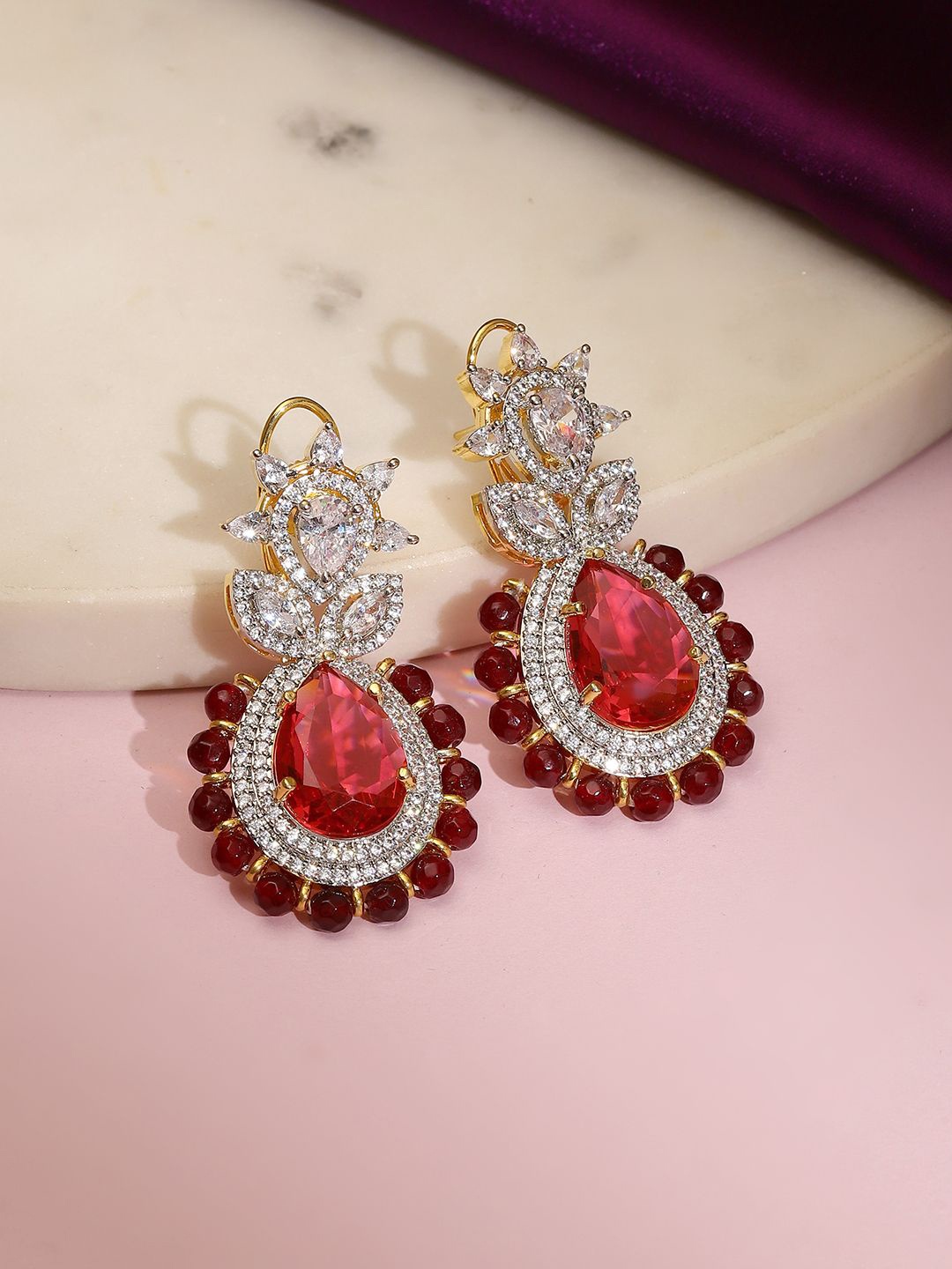 

RITU SINGH Contemporary Drop Earrings, Red