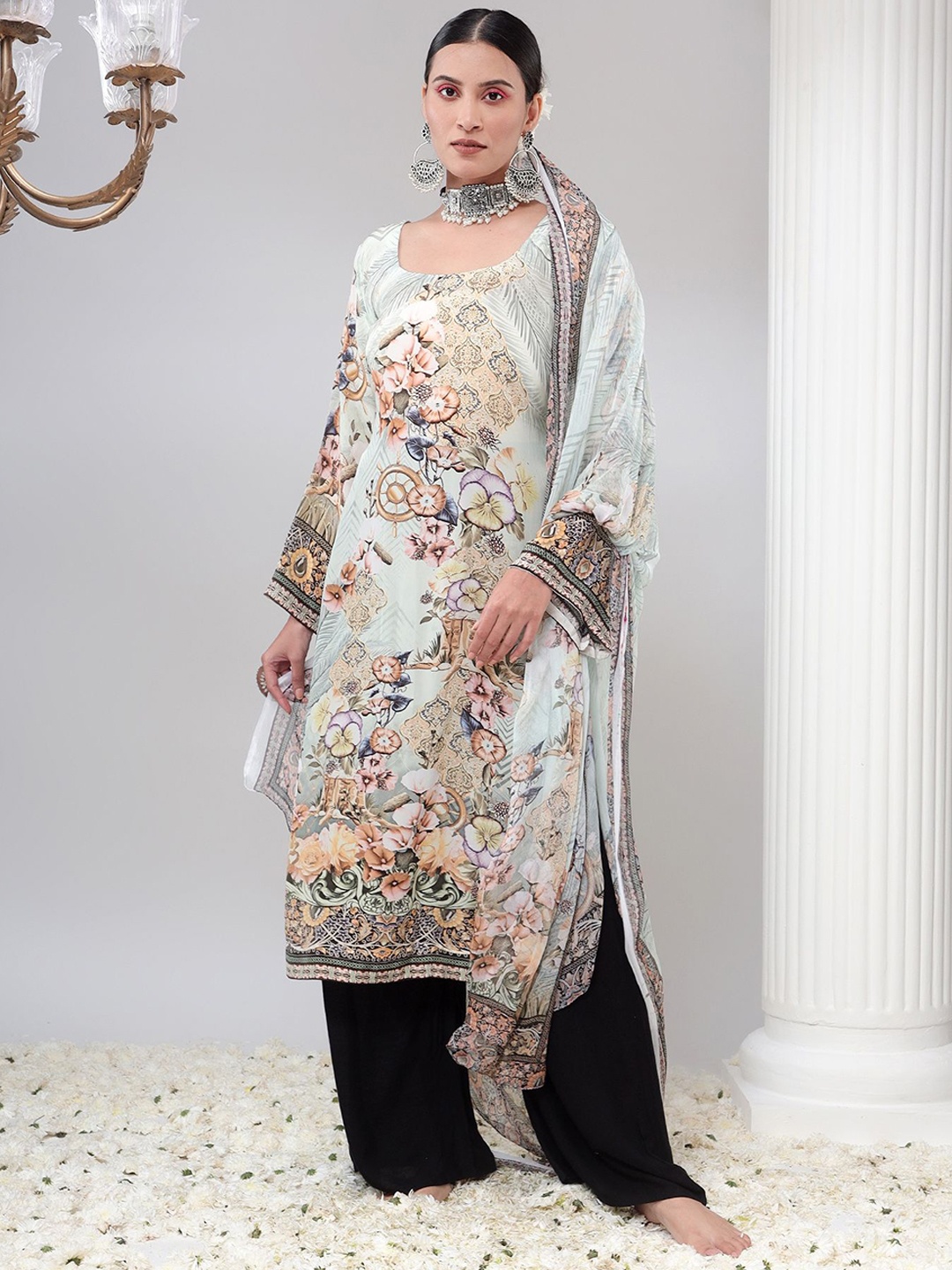 

REETI OF PRINTS Unstitched Dress Material, Lime green
