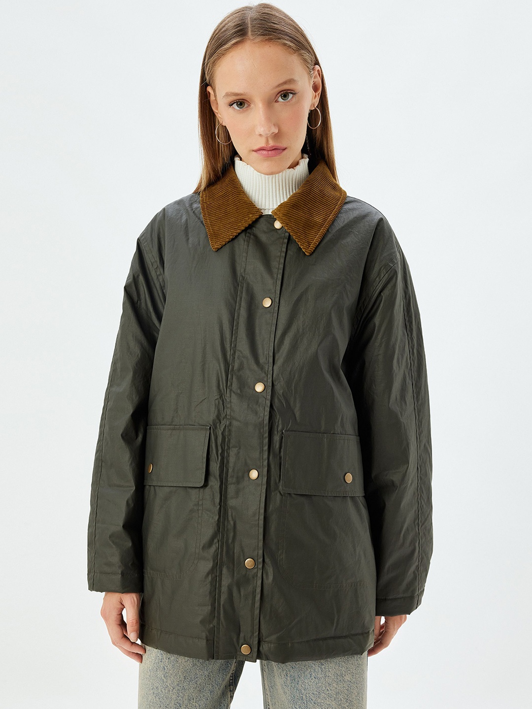 

Koton Women Single-Breasted Overcoat, Khaki