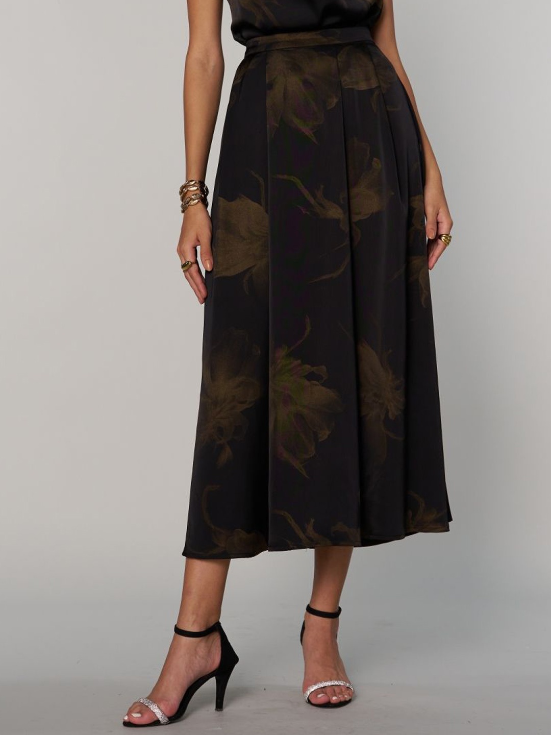 

Style Island Printed A-Line Maxi Skirt, Black