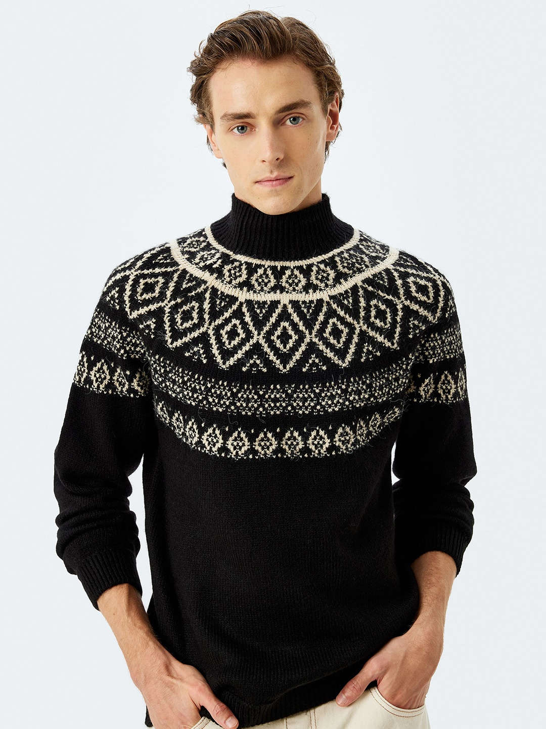 

Koton Men Fair Isle Printed Pullover Sweaters, Black