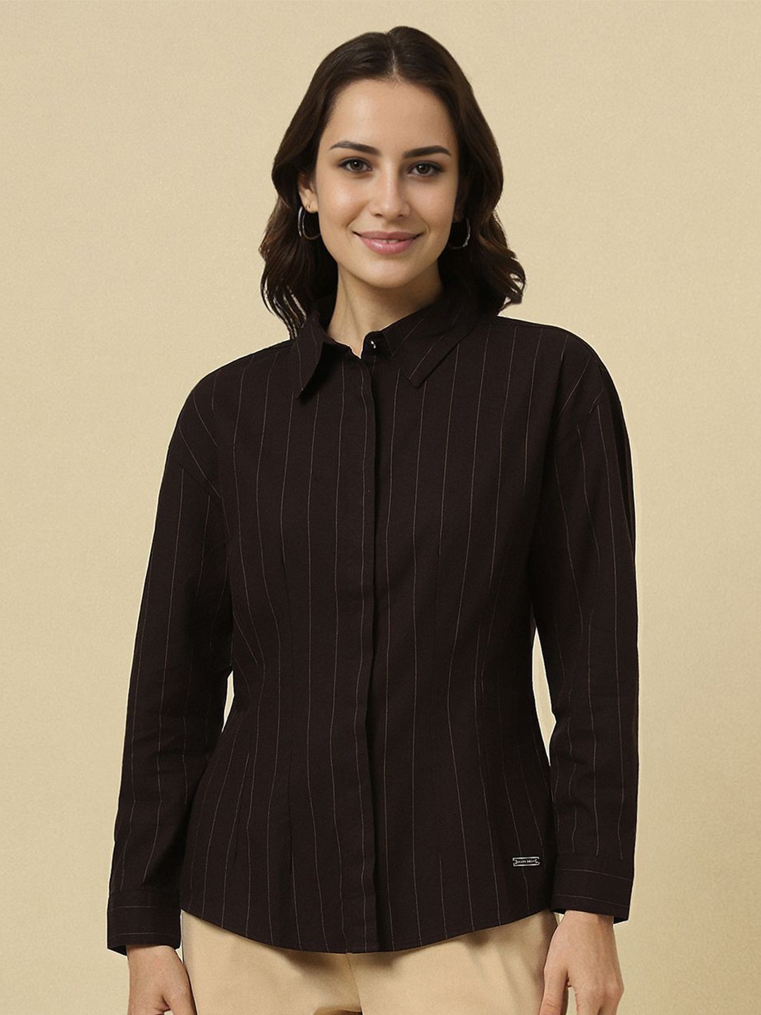 

Allen Solly Woman Women Opaque Striped Formal Shirt, Brown