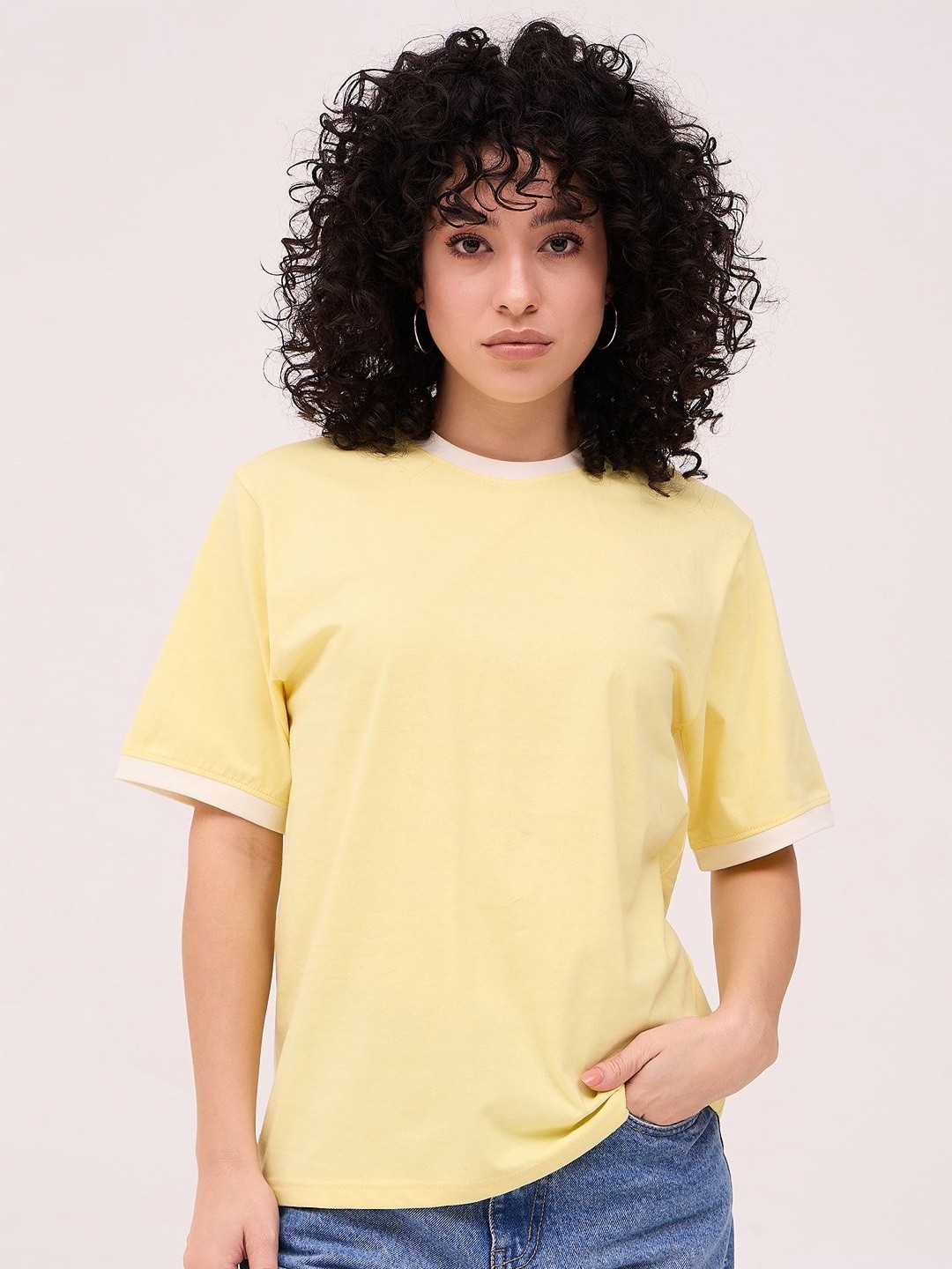 

DressBerry Women Drop-Shoulder Sleeves T-shirt, Yellow