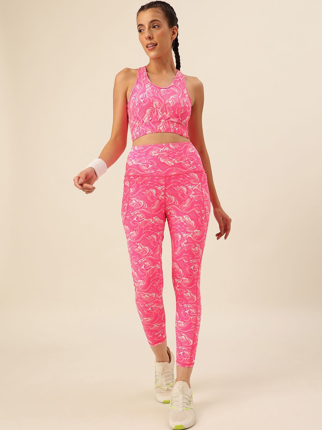 

CUKOO Women Abstract Printed High-Rise Rapid-Dry Tracksuit, Pink