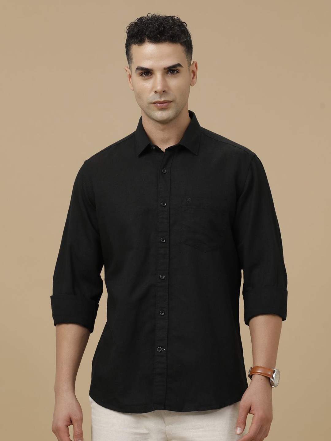 

Linen Club Contemporary Slim Fit Linen Cotton Casual Shirt, Black