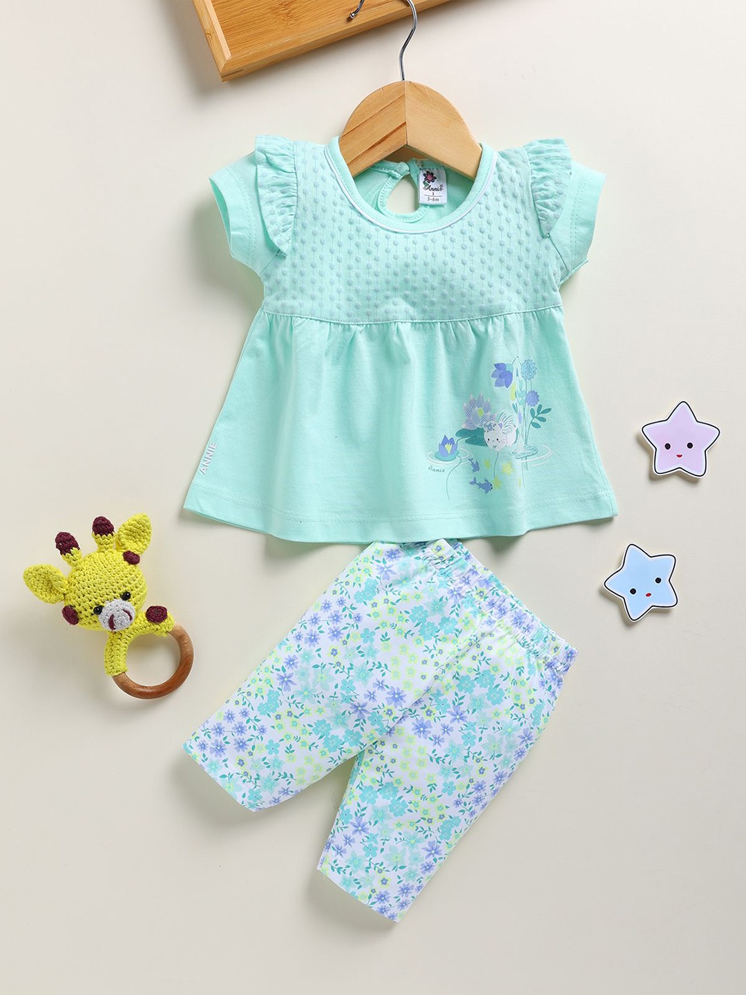 

Annie Girls Printed Pure Cotton Top With Trousers, Blue