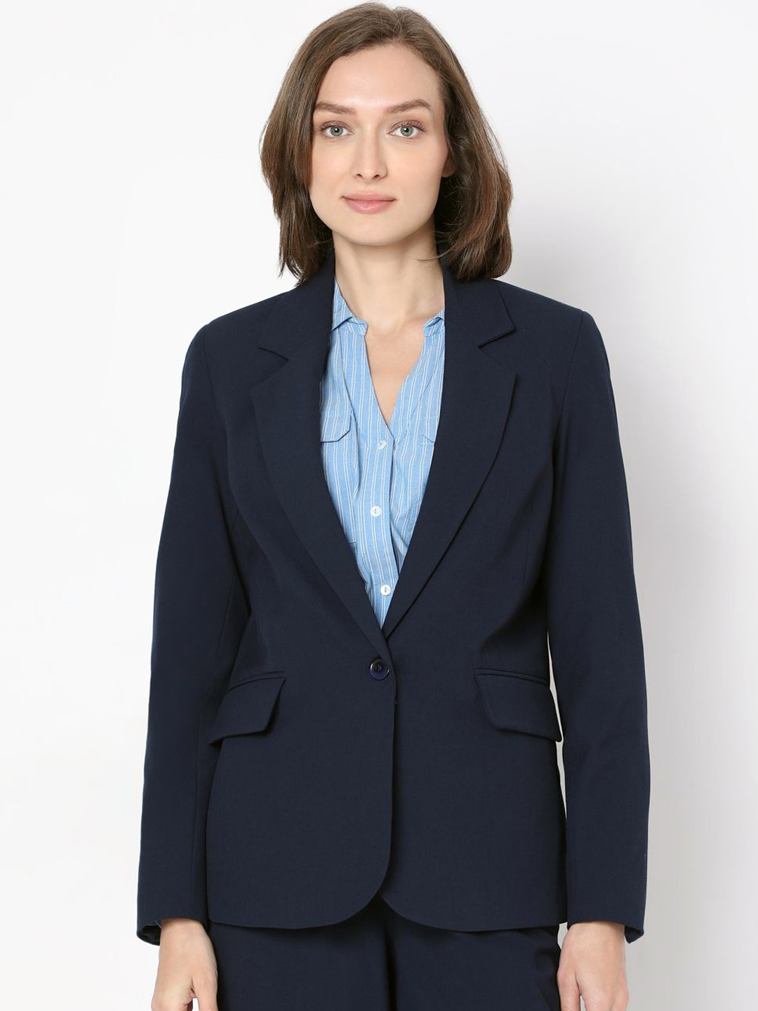 

Vero Moda Notched Lapel Collar Single-Breasted Formal Blazer, Navy blue