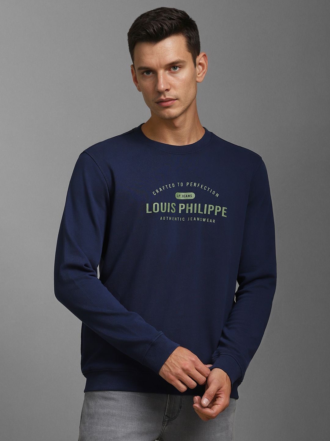 

Louis Philippe Jeans Men Printed Pullover Sweatshirt, Navy blue