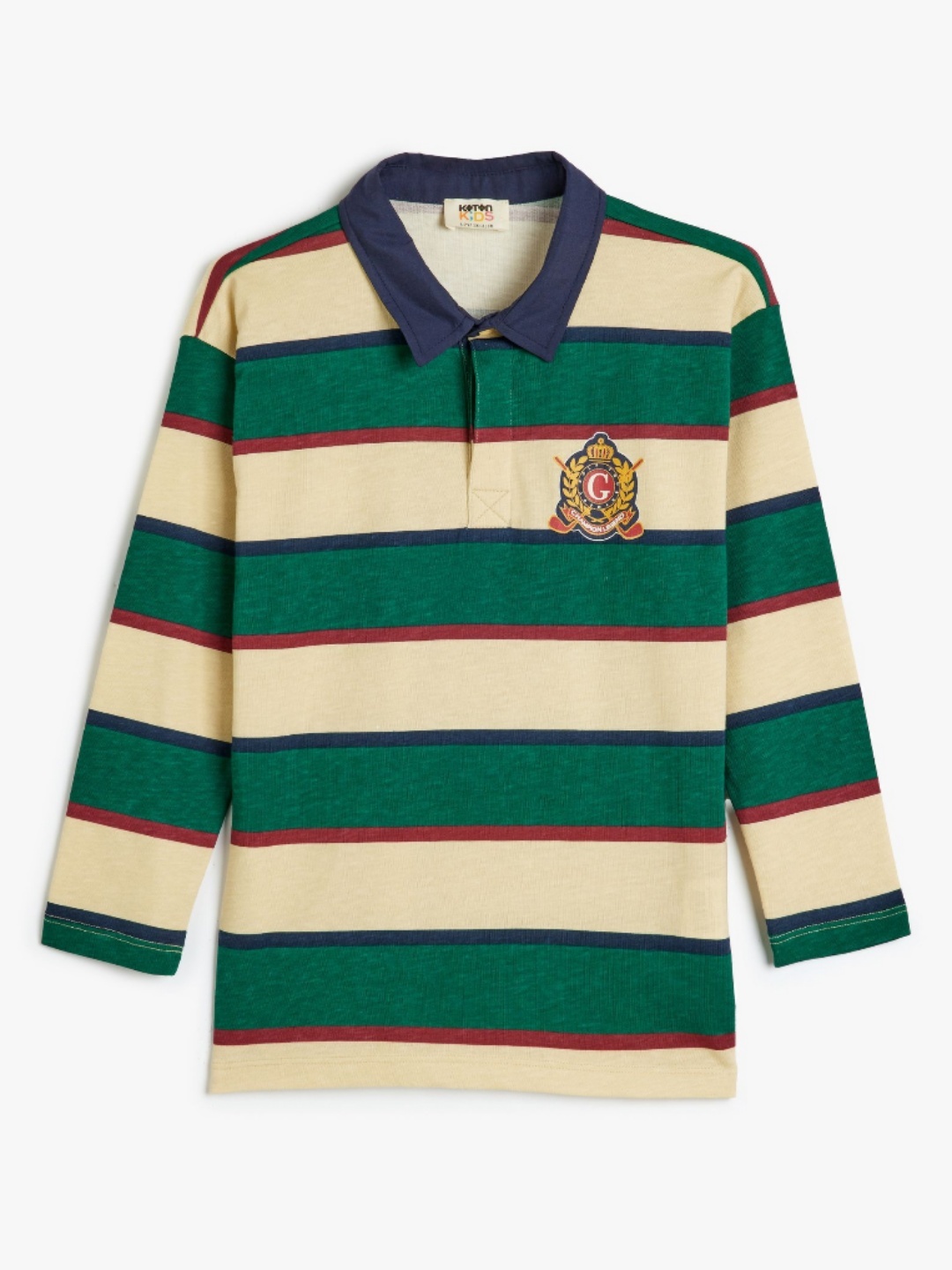 

Koton Boys Striped Polo Collar Cotton T-shirt, Green