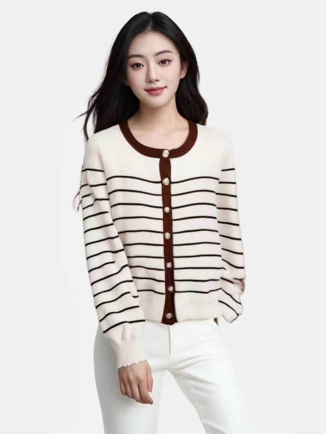 

StyleCast Women Striped Round Neck Long Sleeves Sweaters, Brown