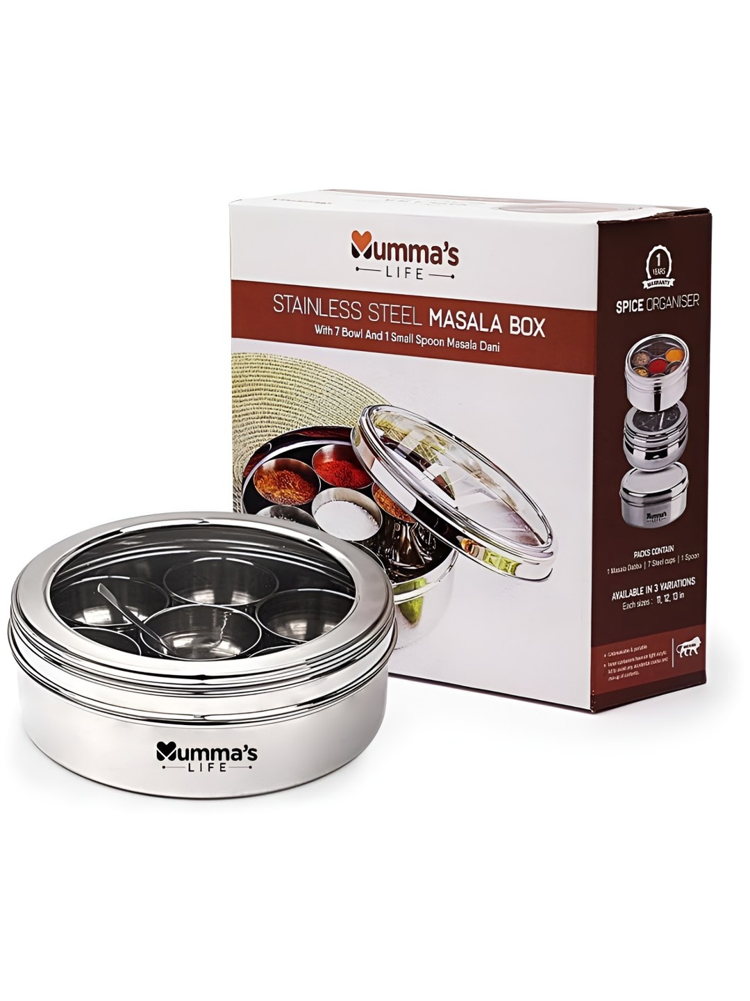 

Mumma's Life Silver-Toned Stainless Steel Easy to Clean Spice Box