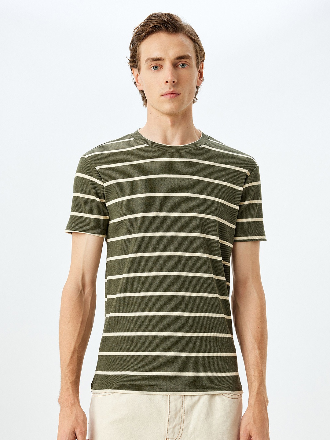 

Koton Men Striped Round Neck T-shirt, Olive