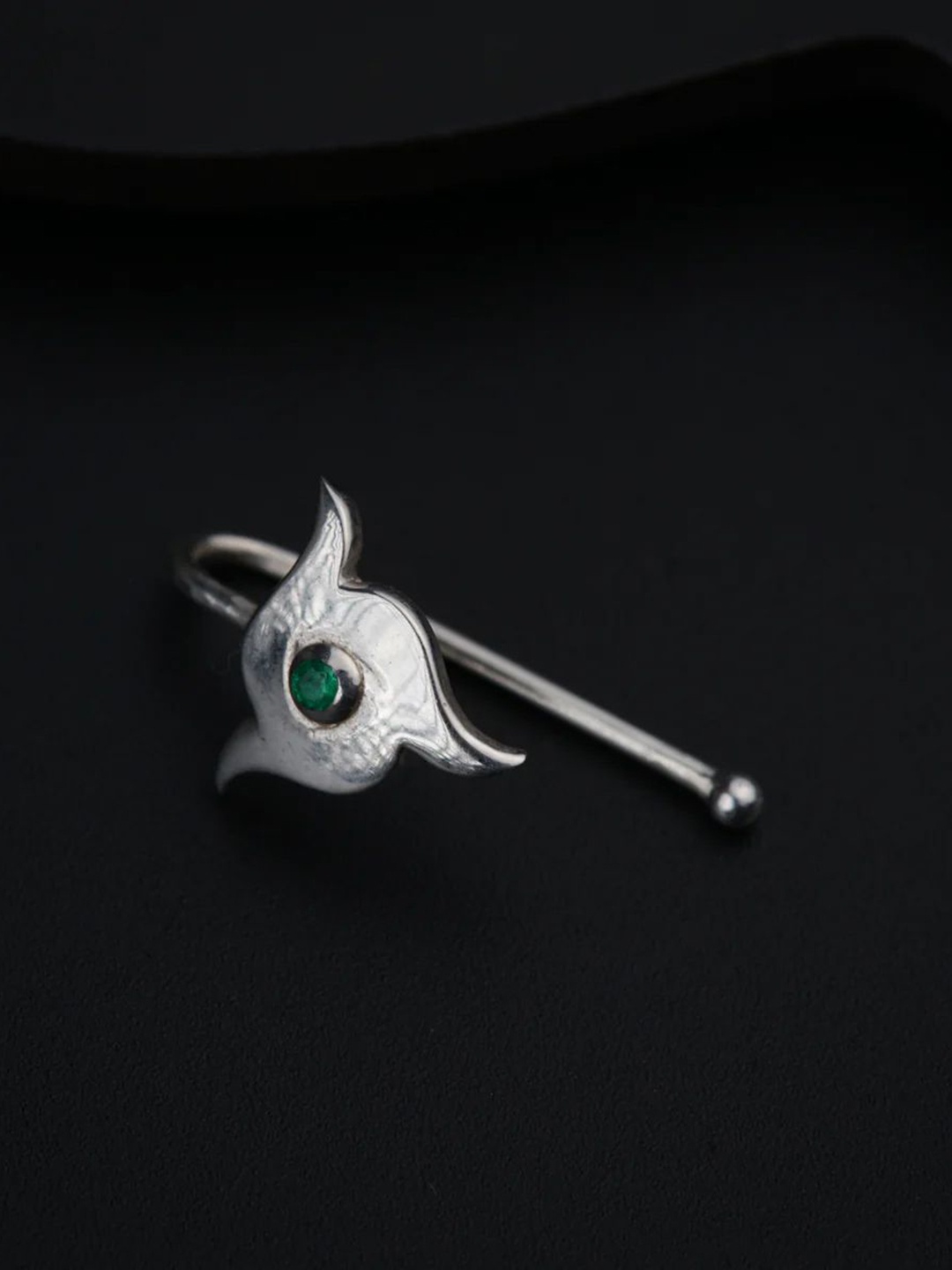 

House of Aadyaa Sterling Silver Oxidised Stone Studded Stud Nosepin