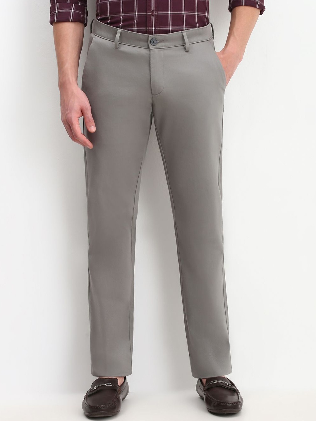 

Allen Solly Men Cotton Mid-Rise Slim Fit Trousers, Grey