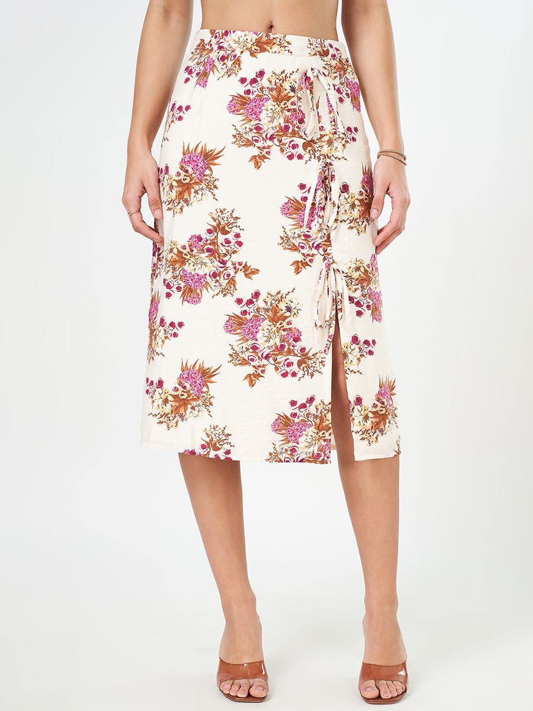 

Honey by Pantaloons Floral Printed A-Line Knee-Length Skirt, Cream