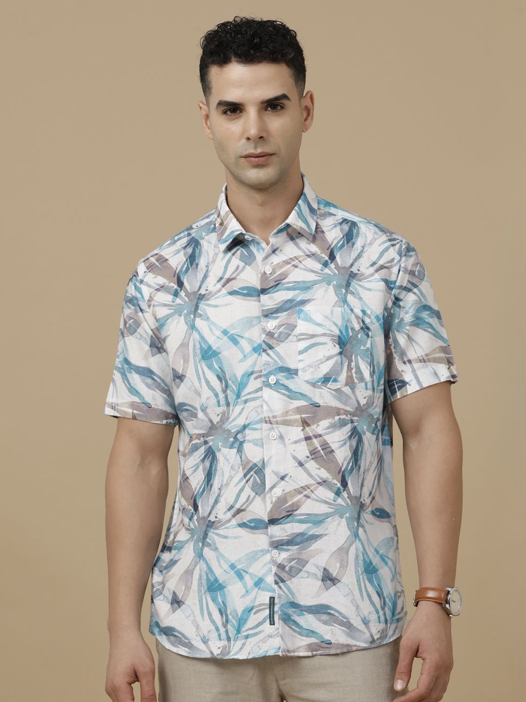 

Linen Club Printed Linen Contemporary Slim Fit Casual Shirt, White