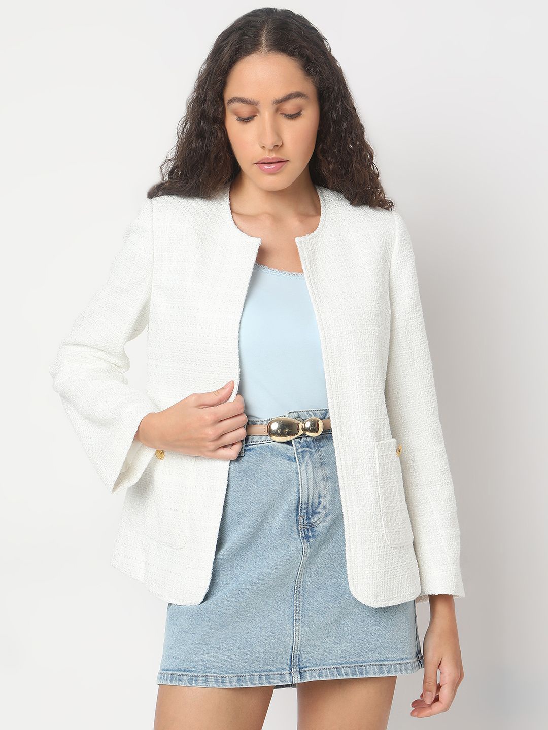 

Vero Moda Self Design Collarless Tailored Jacket, White