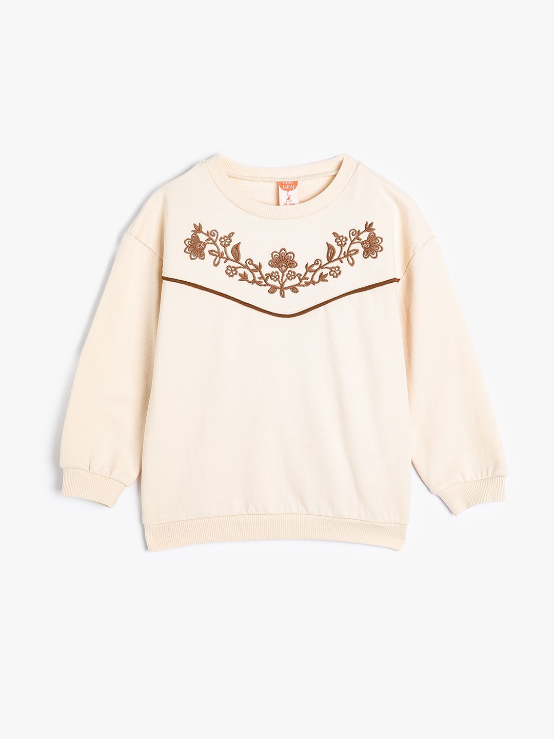 

Koton Girls Self Design Embroidered Cotton Sweatshirt, Beige