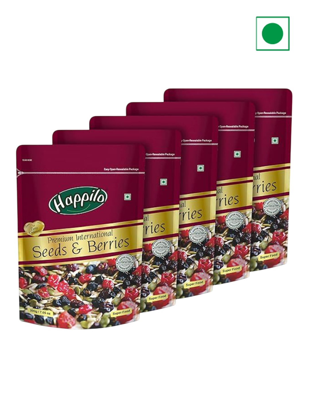 

Happilo Set Of 5 Sweet and Crunchy Premium Seeds & Berries Mix- 200 g Each, Brown