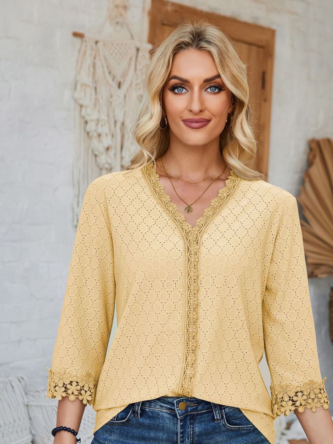 

StyleCast x Revolte Women V-Neck Top With Lace Detailed, Yellow
