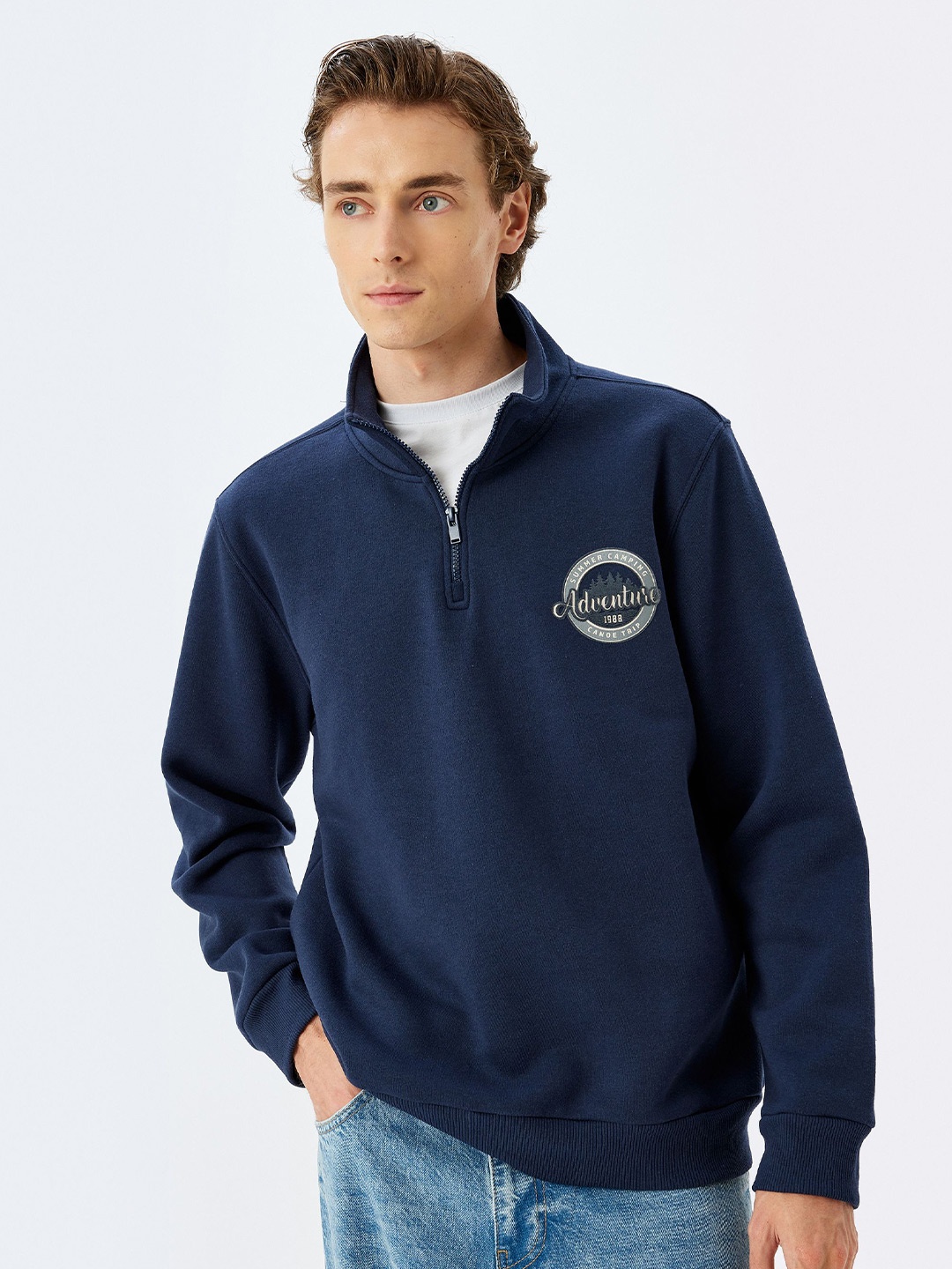 

Koton Men Half Zipper Sweatshirt, Navy blue