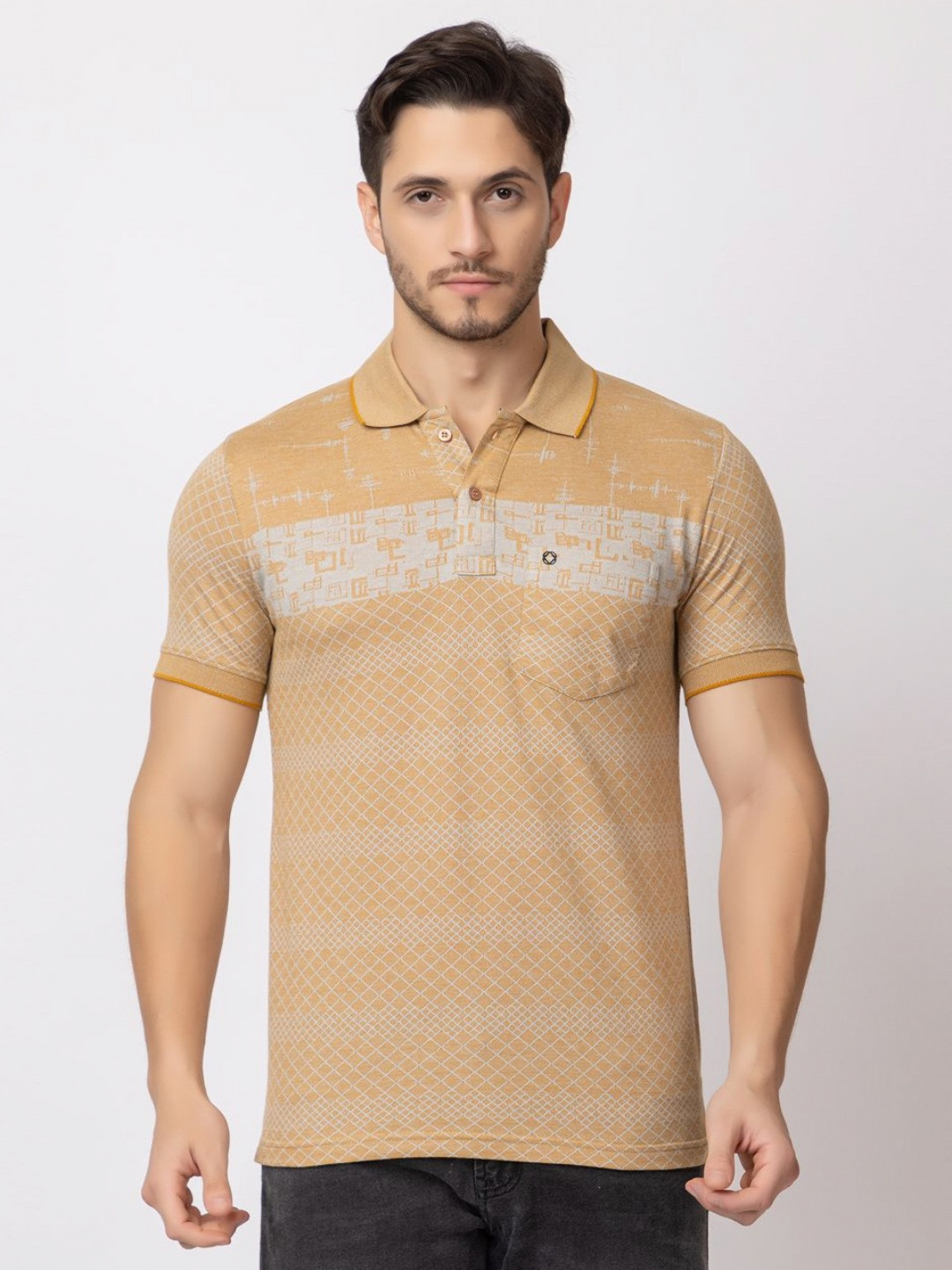

ARIIX Men Checked Polo Collar Cotton T-shirt, Yellow