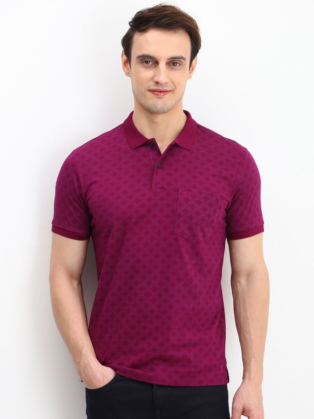 

Allen Solly Men Floral Printed Polo Collar Pockets T-shirt, Maroon