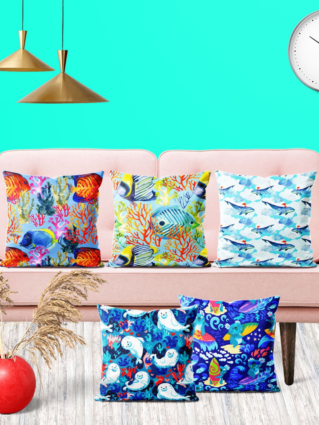 

ArtzFolio Multicoloured Set of 5 Square Cushion Covers, Multi