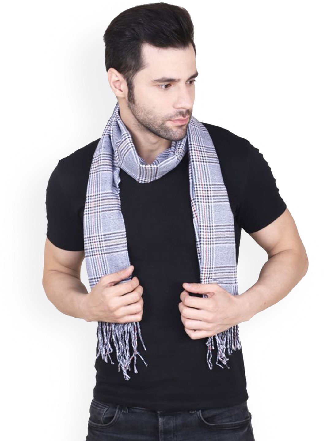 

Cazzano Men Checked Acrylic Mufflers, Grey