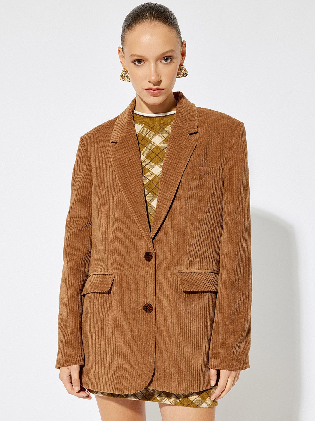

Koton Women Single Breasted Blazer, Brown