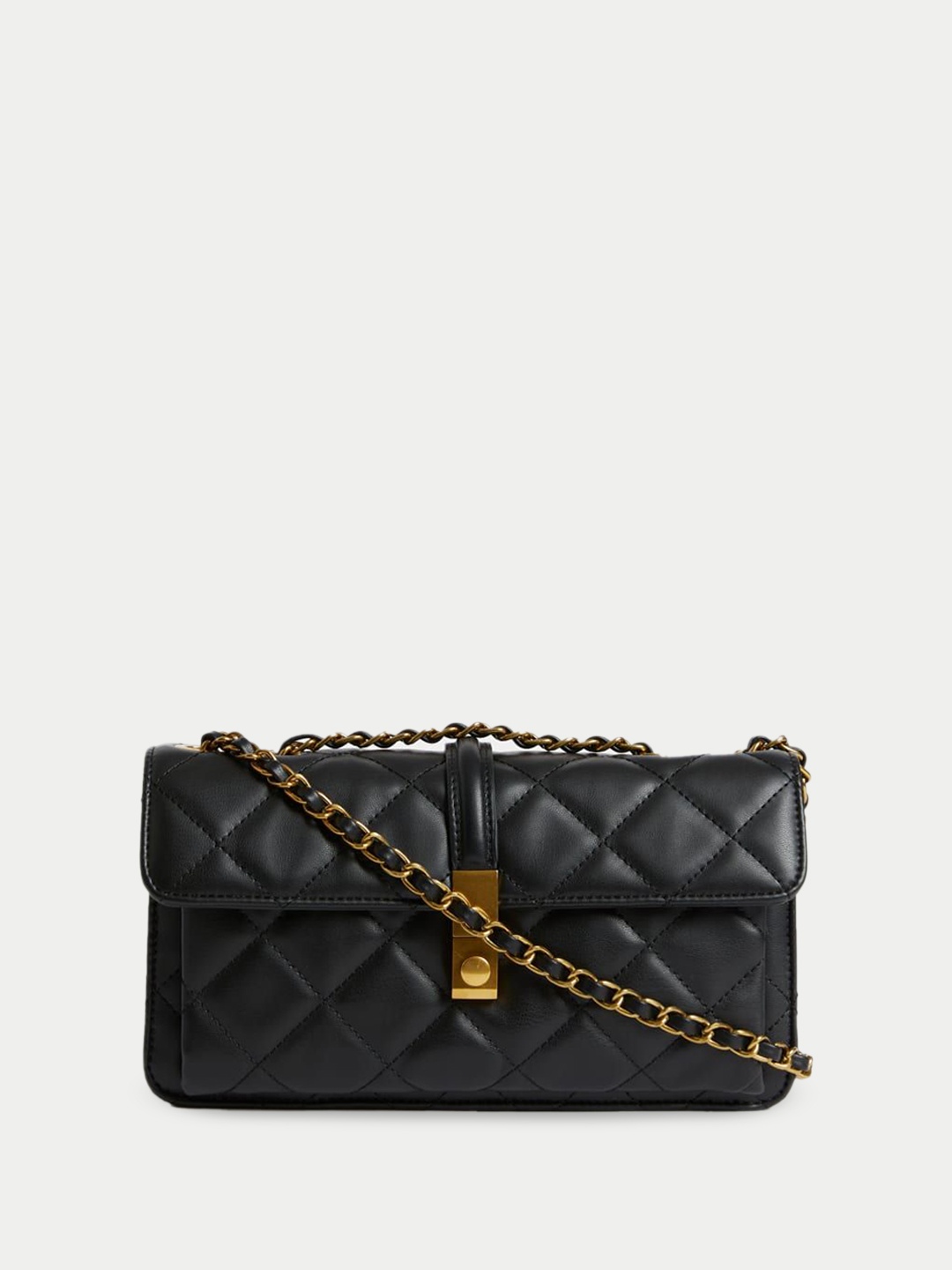 

Marks & Spencer Textured Leather Structured Handheld Bag with Quilted, Black