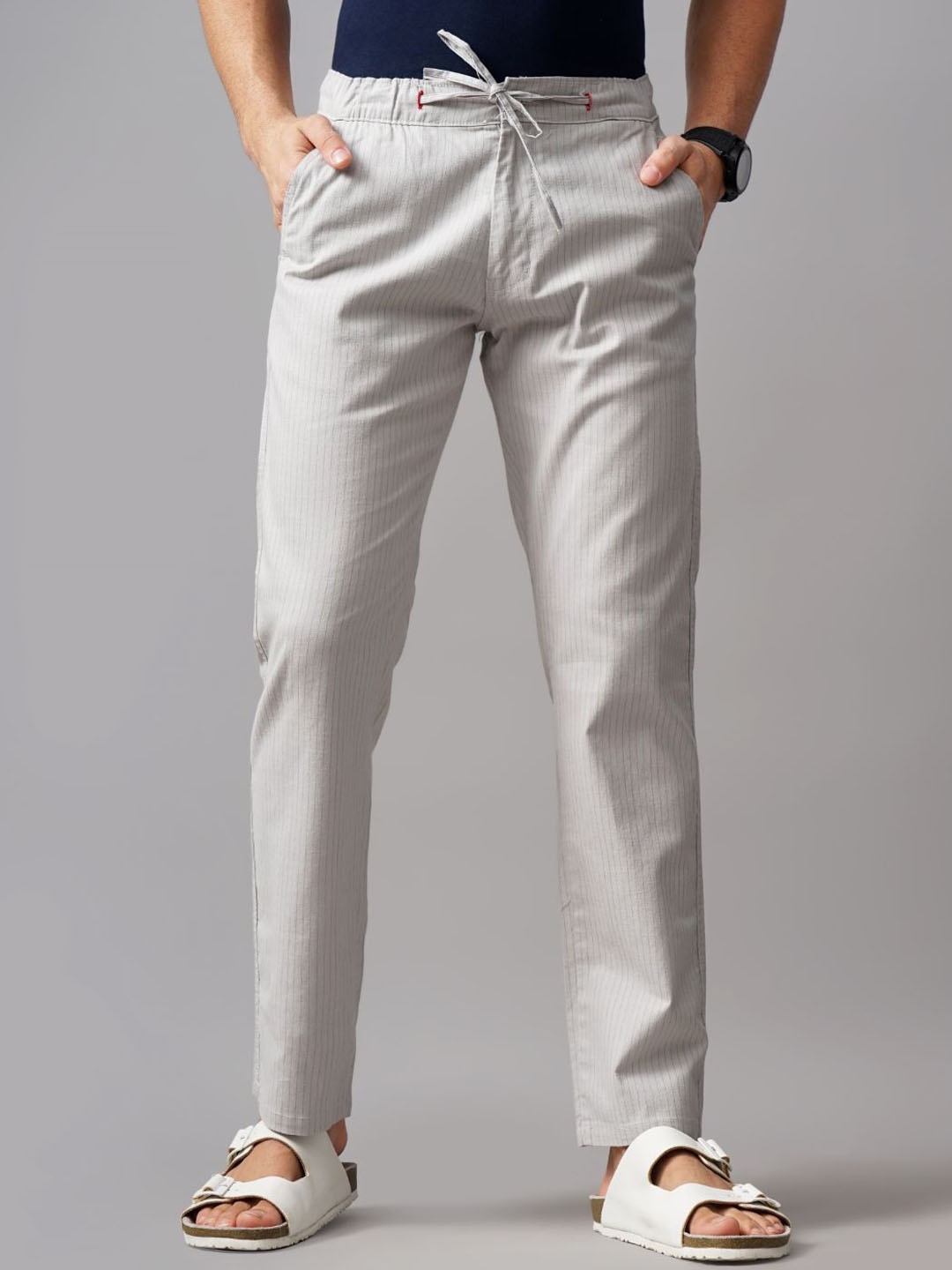 

PAUL STREET Men Striped Relaxed Straight Fit Trousers, Grey
