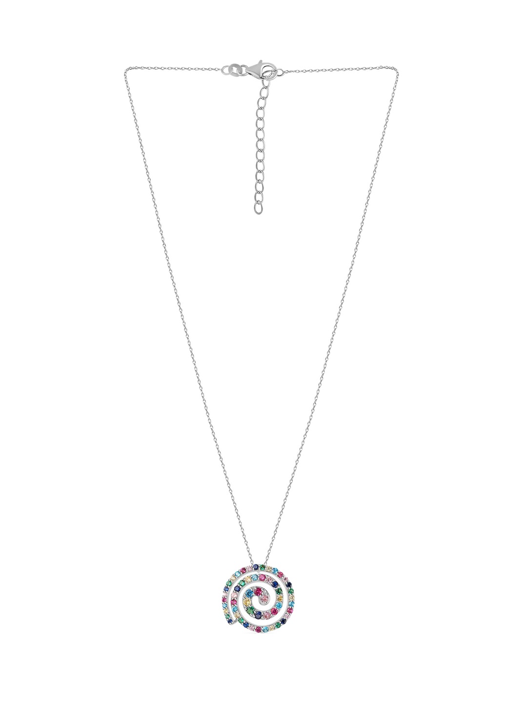 

Ornate Jewels 925 Sterling Silver Rhodium-Plated CZ-Stone Studded Pendant With Chain