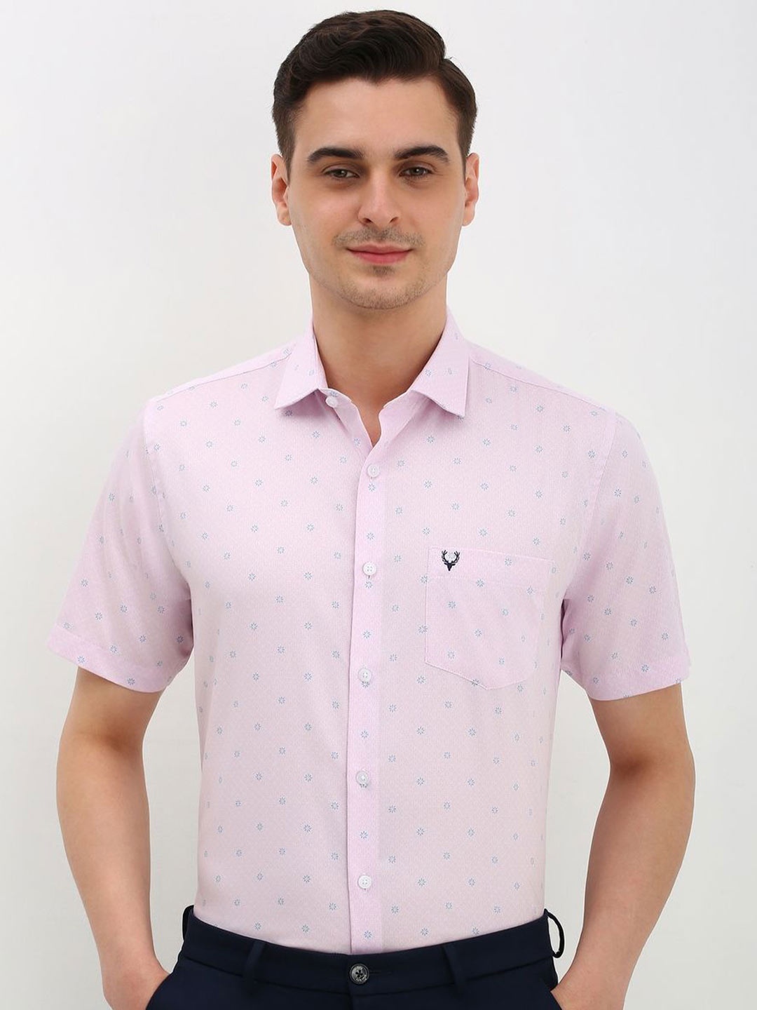 

Allen Solly Men Slim Fit Opaque Printed Formal Shirt, Pink